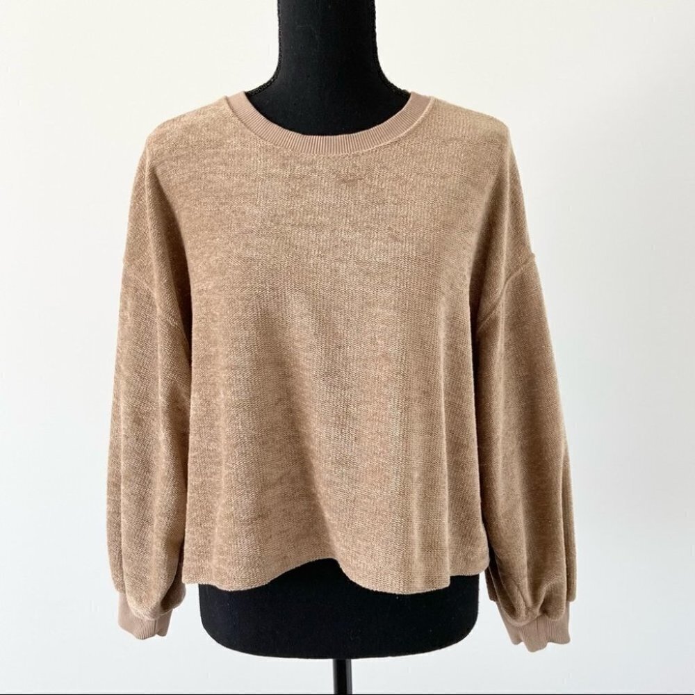 Trafaluc by Zara Tan Drop  Shoulder Cropped Pullover Sweater